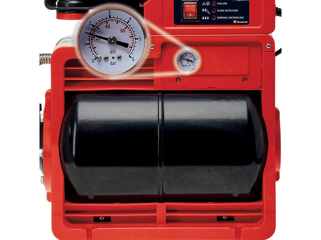 A water pump with pressure gauge