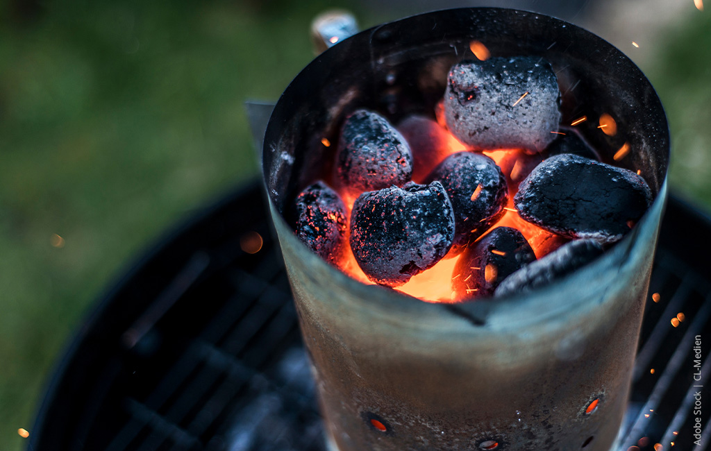 Hot charcoal in a grill fireplace