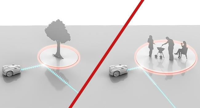 Robotic lawnmower with camera detects obstacles