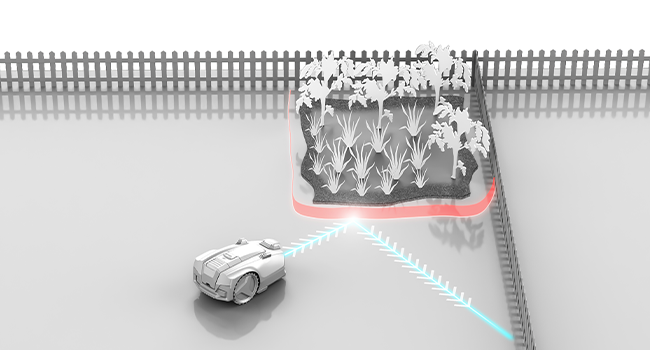 robotic lawnmower with camera detects flowerbed