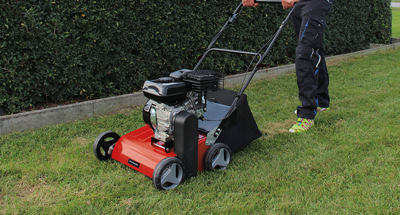 petrol scarifier in side perspective